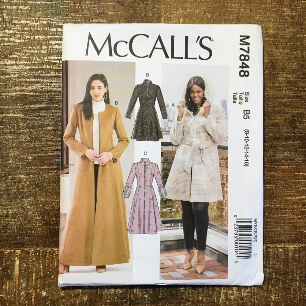 McCalls Sewing Pattern M7848 Misses Princess Cut Fitted Coat and Belt 8-12 UNCUT
